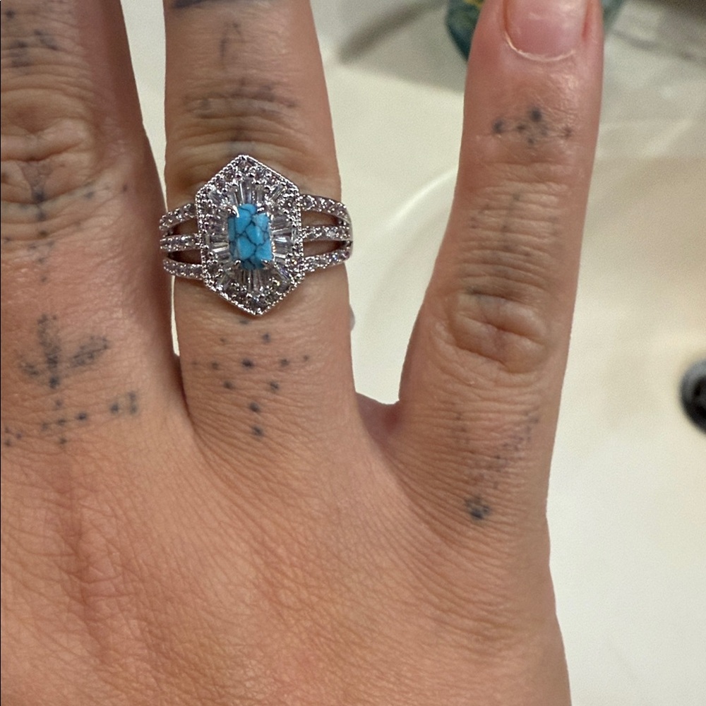 Silver and Turquoise Geometric Ring